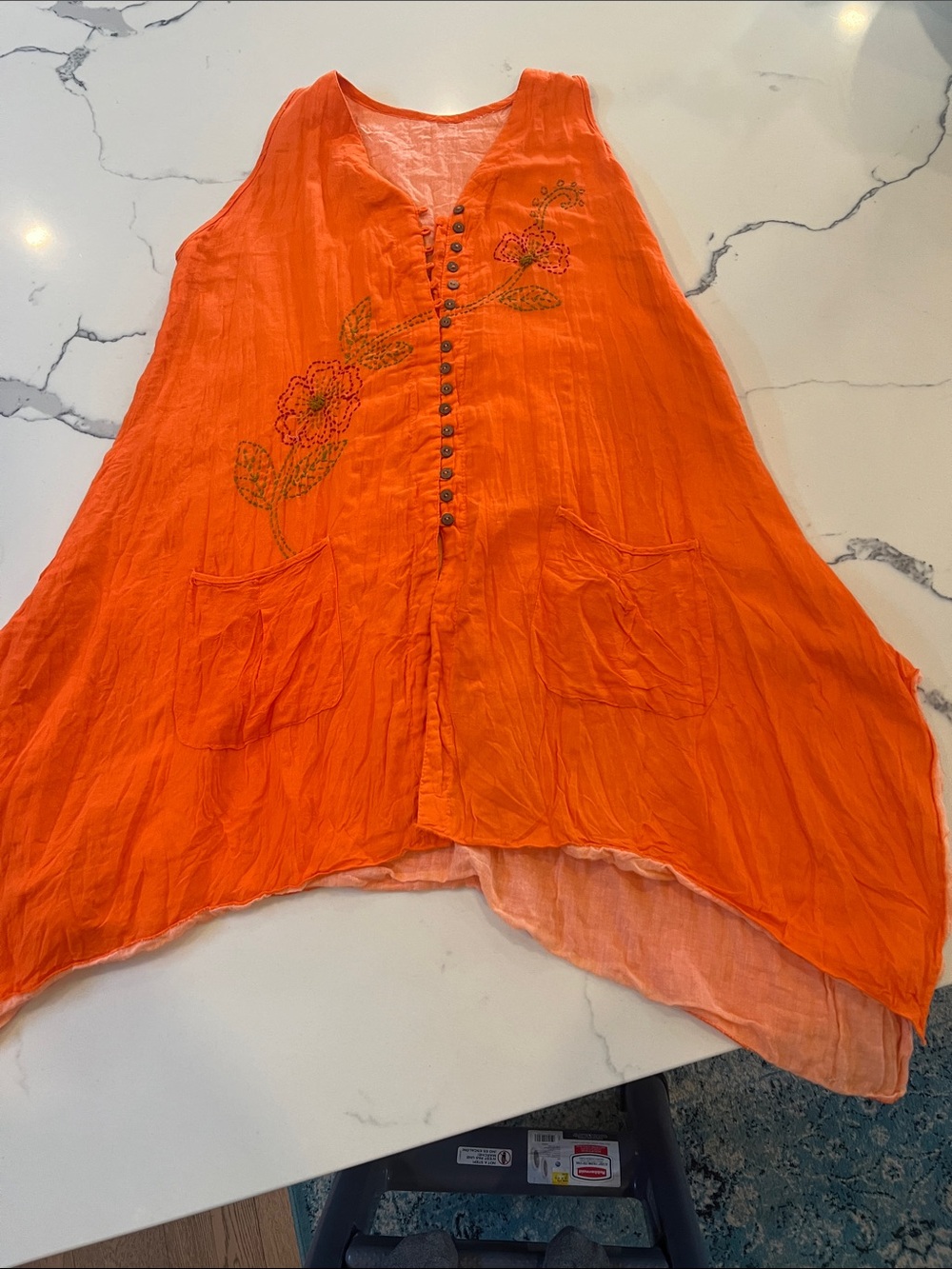 Orange Embroidered Sleeveless Women’s Tunic Top